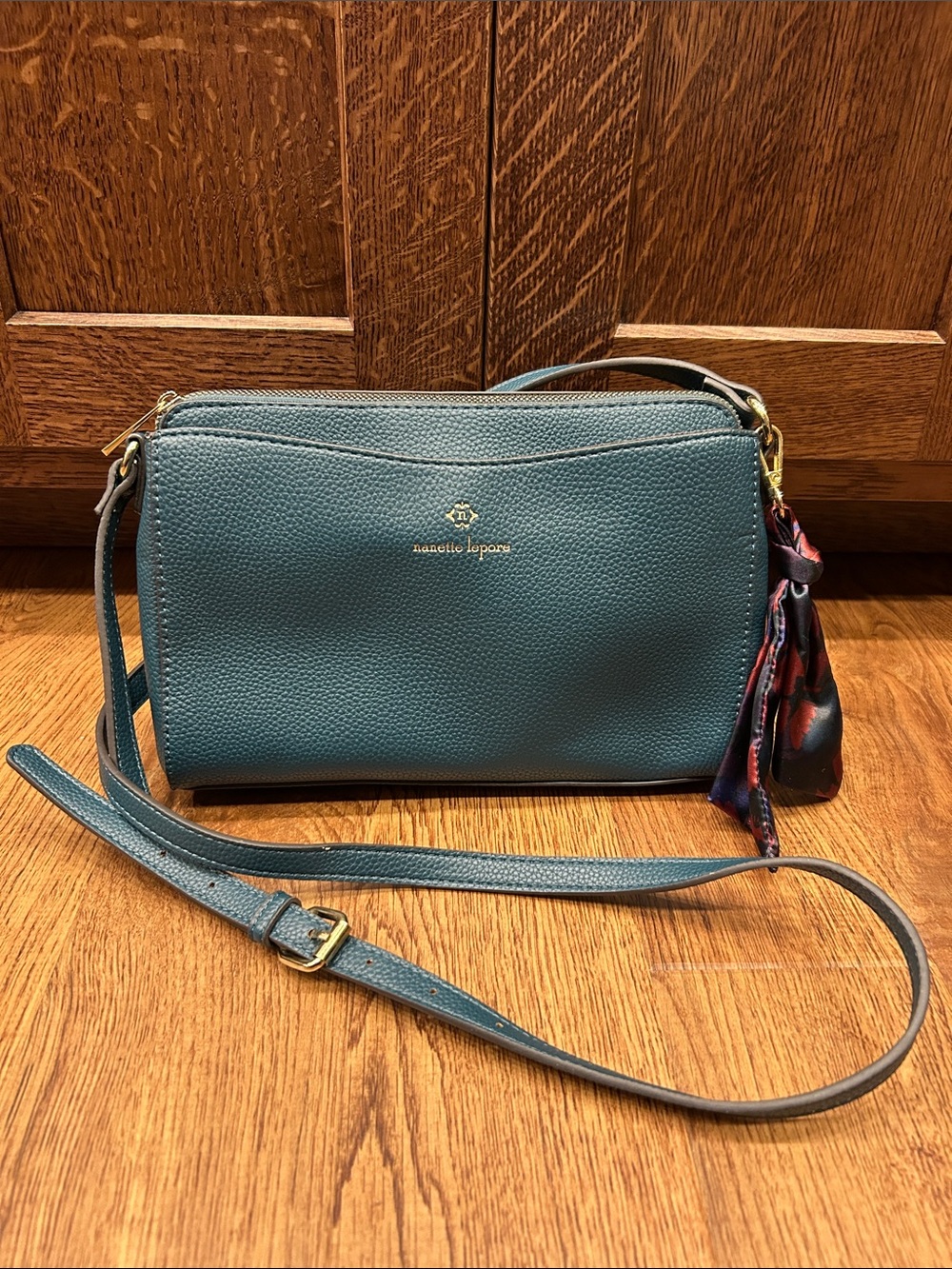 Nanette Lepore Lidia Crossbody Bag in Teal Blue with Scarf